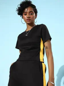 SASSAFRAS Women Stylish Black Solid T-shirt