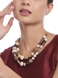 RICHEERA Brown & Gold-Toned Beaded Statement Necklace
