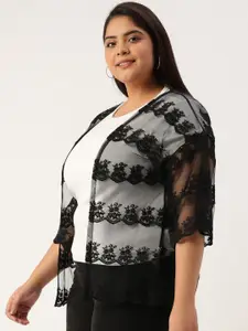 Rute Plus Size Women Black Self Design Open Front Shrug