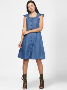 StyleStone Blue Solid Denim A-Line Dress