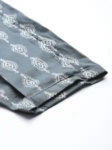 MBeautiful Women Grey & White Handblock Print Lounge Pants