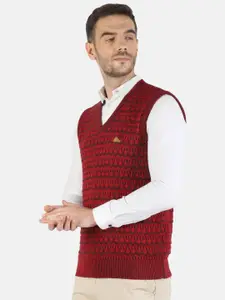 Monte Carlo Men Red Printed Pure Woollen Sweater Vest