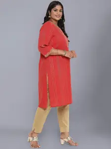 AURELIA Women Orange Embroidered Kurta