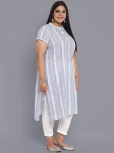 AURELIA Women Blue & White Striped Pure Cotton A-line Kurta
