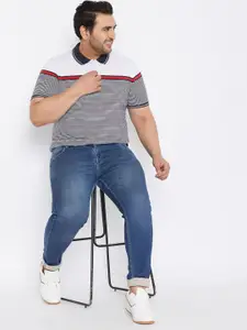 AUSTIVO Men White & Black Striped Polo Collar T-shirt