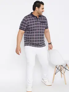 AUSTIVO Men Navy Blue & Red Checked Polo Collar T-shirt