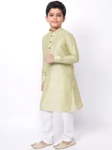 NAMASKAR Boys Green & White Regular Kurta with Pyjamas