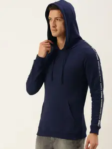 Flying Machine Men Navy Blue Typographic Printed Hooded Sweatshirt