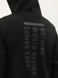 Flying Machine Men Black Printed Hooded Sweatshirt