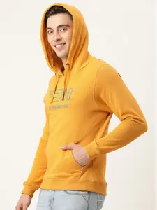 Flying Machine Men Yellow Printed Hooded Sweatshirt