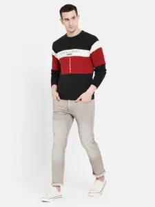 Duke Men Black & Red Striped Full Sleeves Pullover