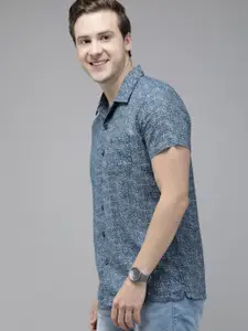 THE BEAR HOUSE Men Blue Pure Cotton Slim Fit Printed Casual Shirt