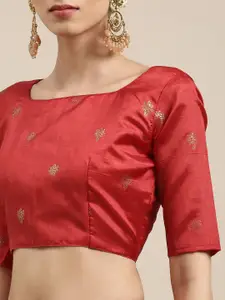 Saree mall Off White & Red Ethnic Motifs Zari Silk Blend Bomkai silk Sarees