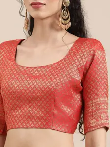 Saree mall Off White & Red Woven Design Zari Silk Blend Banarasi Sarees