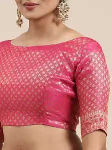 Saree mall Peach-Coloured Ethnic Motifs Zari Silk Blend Banarasi Sarees