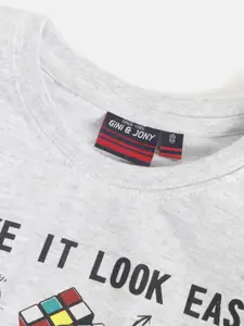 Gini and Jony Boys Grey Printed Pure Cotton T-shirt