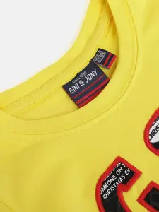 Gini and Jony Boys Yellow & Black Printed T-shirt