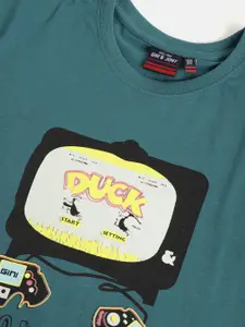 Gini and Jony Boys Green  Yellow Cotton Graphic Printed Pure Cotton T-shirt