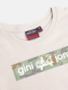 Gini and Jony Boys Grey  Green Brand Logo Print Pure Cotton T-shirt