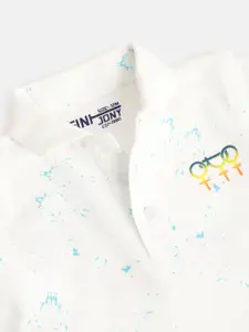 Gini and Jony Boys White & Blue Typography Printed Polo Collar T-shirt