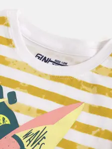 Gini and Jony Boys Mustard & White Printed T-shirt