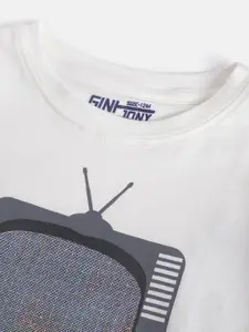 Gini and Jony Boys White & Grey Graphic Print T-shirt