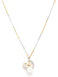 Clara Women Silver & Gold Colored Asuka Pearl Chain Pendant