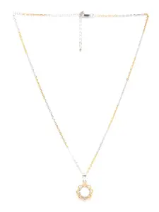 CLARA Silver & Gold-Toned Rhodium Plated Lotus Pearl Chain Pendant