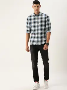Flying Machine Men Blue & White Slim Fit Opaque Checked Casual Shirt