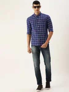 Flying Machine Men Blue & White Slim Fit Opaque Checked Casual Shirt