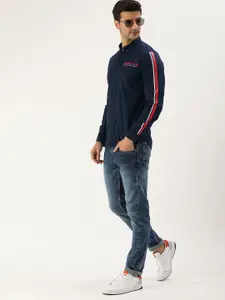 Flying Machine Men Navy Blue Slim Fit Printed Pure Cotton Casual Shirt