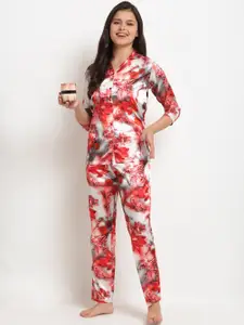 Claura Women Grey & Red Printed Night suit
