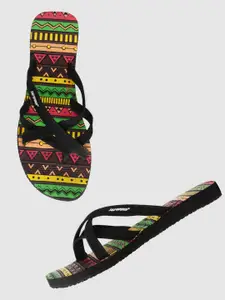 Solethreads Women Black Printed Flip Flops