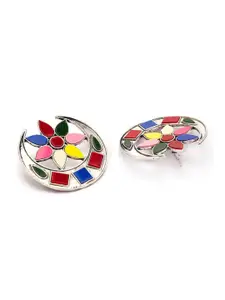 Anouk Silver-Toned & Red Crescent Shaped Studs Earrings