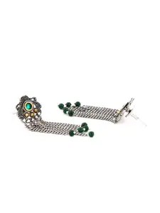 Anouk Green & Silver-Plated Classic Oxidised Handcrafted Drop Earrings