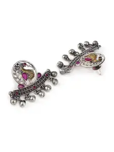 Anouk Silver-Toned & Pink Classic Jhumkas Earrings