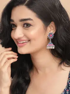 Anouk Silver-Toned & Blue Classic Jhumkas Earrings