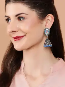 Anouk Silver-Toned & Blue Classic Jhumkas Earrings