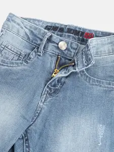 Gini and Jony Boys Blue Slim Fit Mildly Distressed Light Fade Stretchable Jeans with Belt
