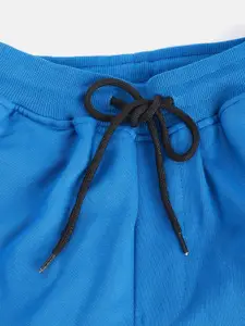 Gini and Jony Boys Blue & Black Brand Logo Embroidered Pure Cotton Regular Shorts