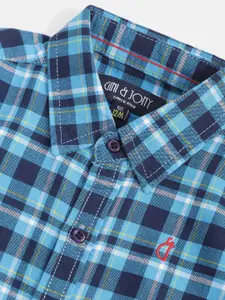 Gini and Jony Boys Blue & White Checked Pure Cotton Casual Shirt
