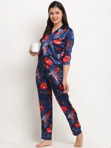 Boston Club Women Blue & Red Printed Night suit