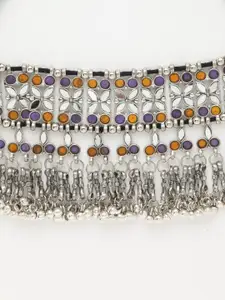 Moedbuille Women Silver-Toned & Blue Brass Meenakari Necklace