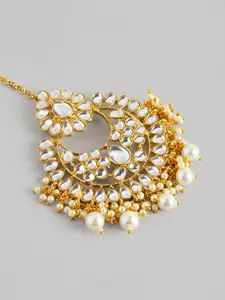 Peora White & 18K Gold Plated Kundan Embellished Earrings & Maang Tika
