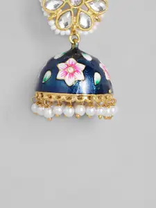 Peora Women Navy Blue & Gold-Toned Dome Shaped Jhumkas Earrings