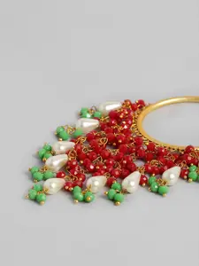 Peora Women Maroon & Gold-Toned Peacock Shaped Jhumkas Earrings