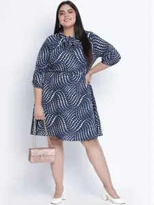 Oxolloxo Blue Tie-Up Neck Satin Dress