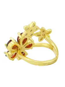 Yellow Chimes Gold-toned Red Crystal Floral Shaped Finger Ring