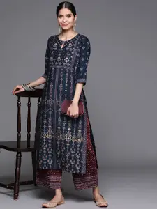 Libas Women Blue Ethnic Motifs Printed Chanderi Silk Kurta