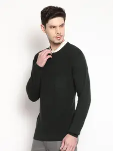 Blackberrys Men Green Pure Cotton Solid Pullover Sweater